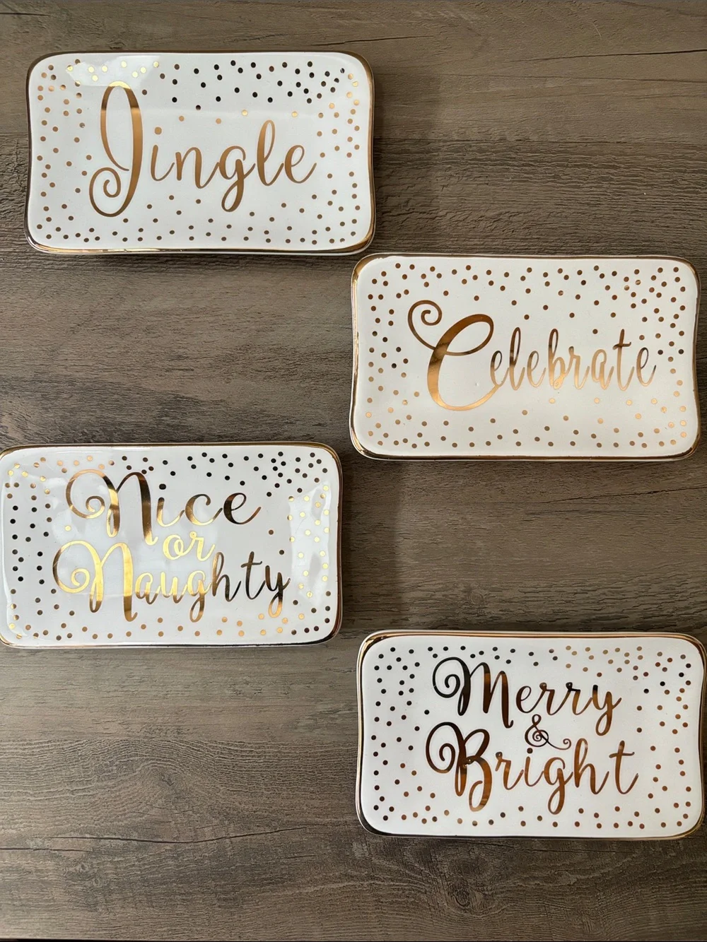 Celebrate It Gold Script Holiday Trinket Dishes - Set of 4